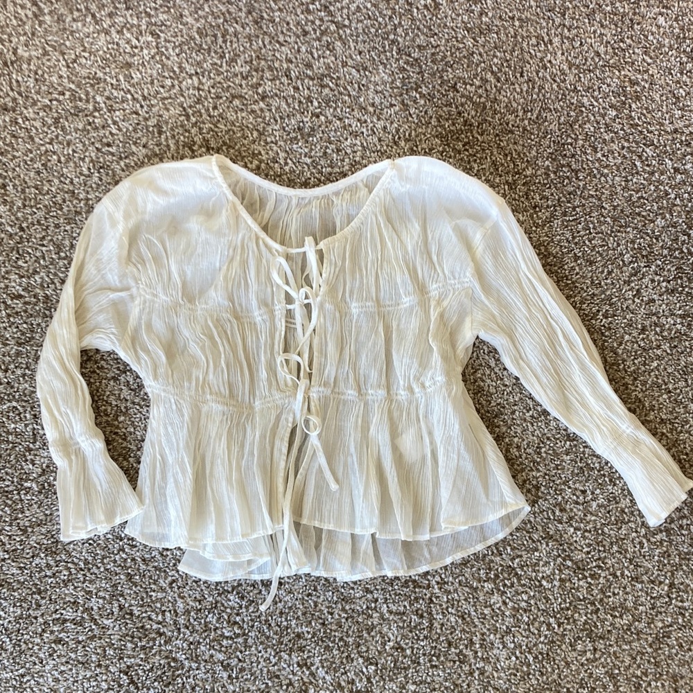 Sheer Tie-Front Peplum Blouse